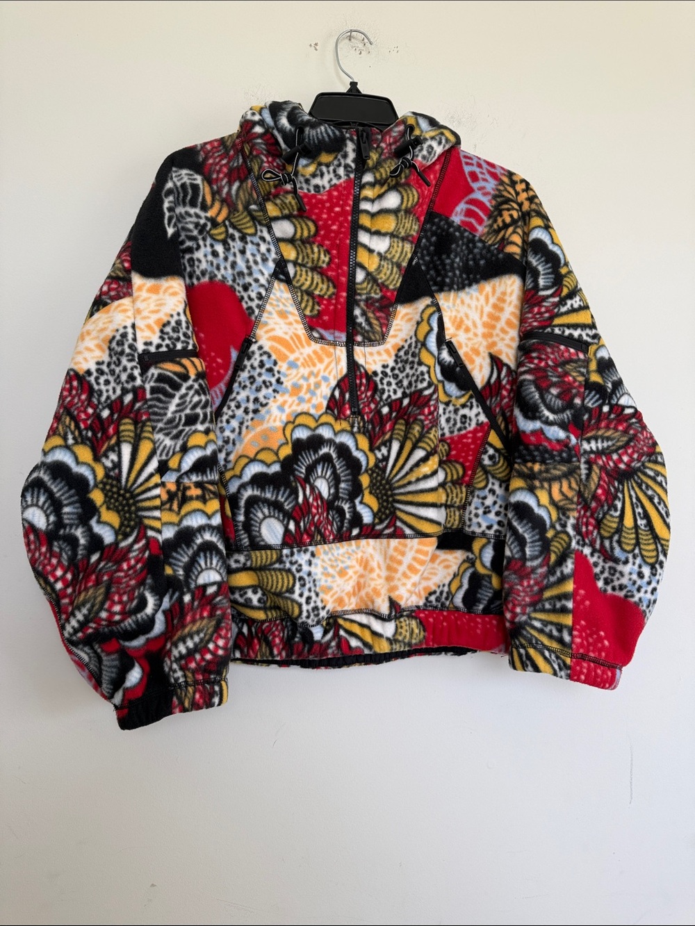 Free Movement b Free People Patterned Fleece Hoodie Jacket - Red, Black & Yellow
